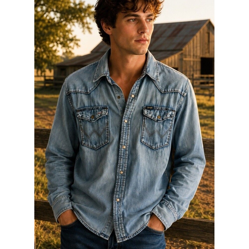 Wrangler Men's Barstow Western Shirt 2-Sawtooth Pockets 100% Cotton Snap-Up M